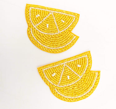 Sliced Lemon Beaded Applique, Hand Embroidered In Yellow Beads, Beaded Motif